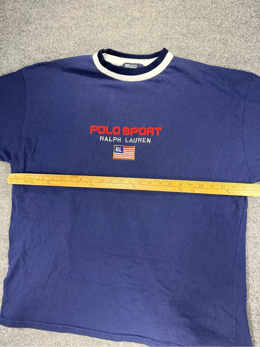 Vintage Ralph Lauren Polo Sport Navy Tee with White Ringer Collar Y2K